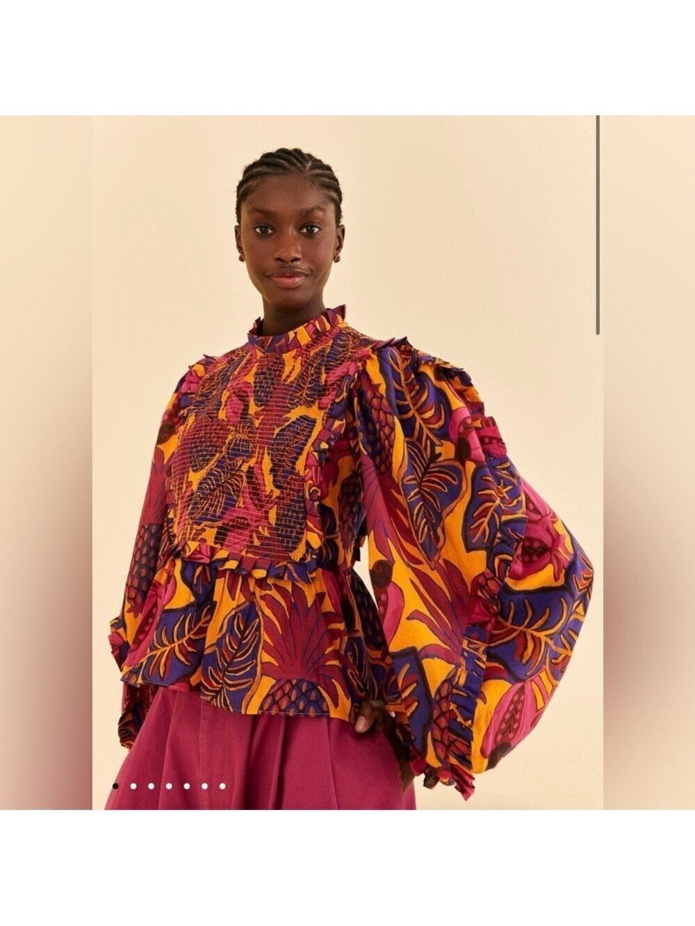 Farm Rio Yellow Fruit Dream Long Sleeve Blouse